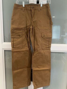 NWOT Duluth Trading Fire Hose Slim Leg Cargo Pants Womens 2x29 Brown Canvas